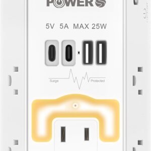 Electric output extensor with USB ports (2c2a), tight wall or …