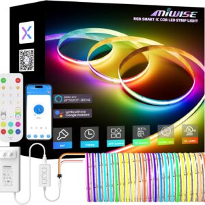 MIWISE RGB Smart IC COB LED Strip Light,32.8ft Color Chasing…